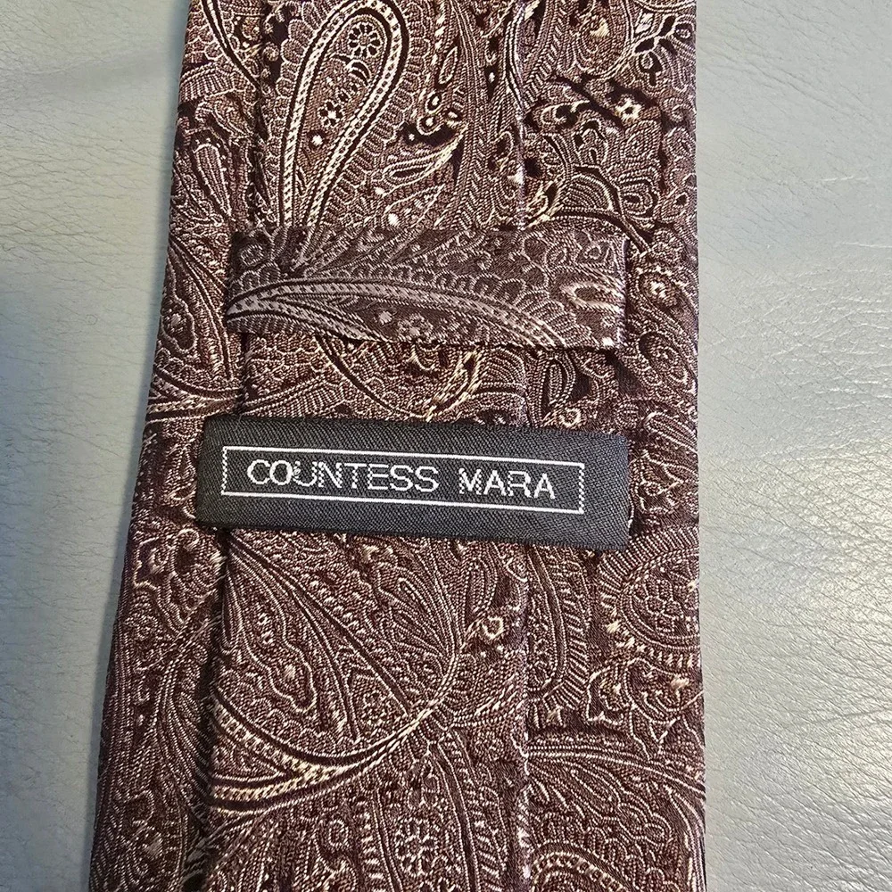 Countess Mara Mens Brown Paisley Silk Blend Necktie Classic Formal Business‎ Tie